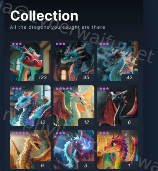 Images de la collection de dragons de l'application Dragon Skies