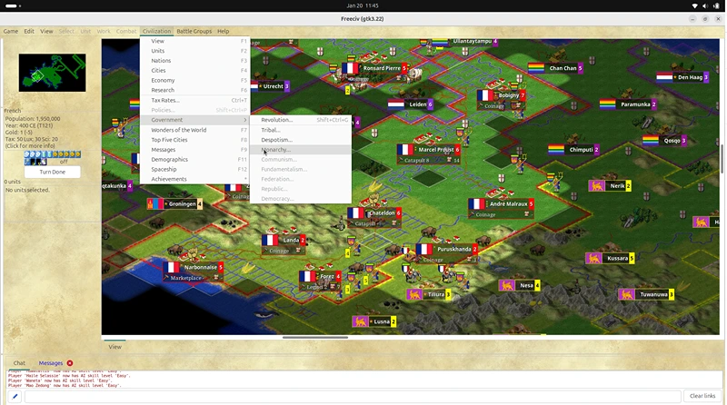 Navigating through submenus in Freeciv GTK