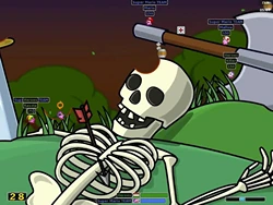 A battle in hedgewars, showing a dead skeleton