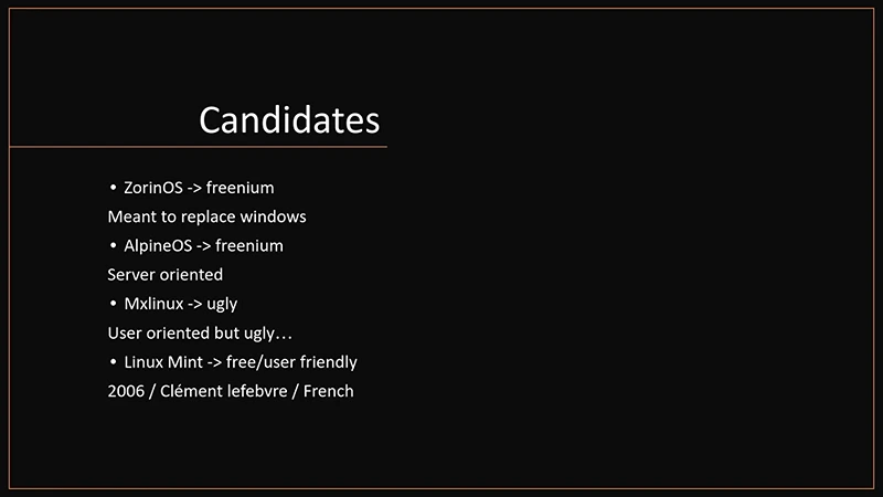 Présentation des candidats pour passer de Windows à Linux